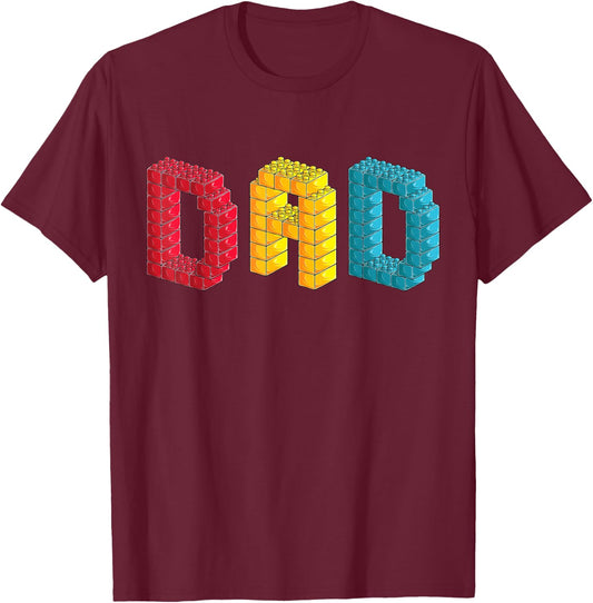 Dad Master Builder Building Bricks Blocks Family Set Parents T-Shirt - T-Shirt | Maroon