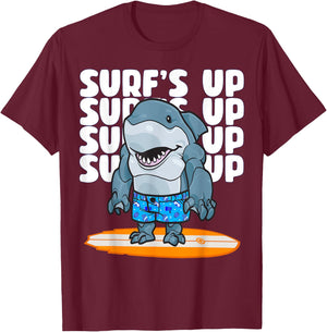 Ocean Surf's Up King of the Surfer Shark Surfer Camp Beach Women Girls Kids T-Shirt - T-Shirt | Maroon