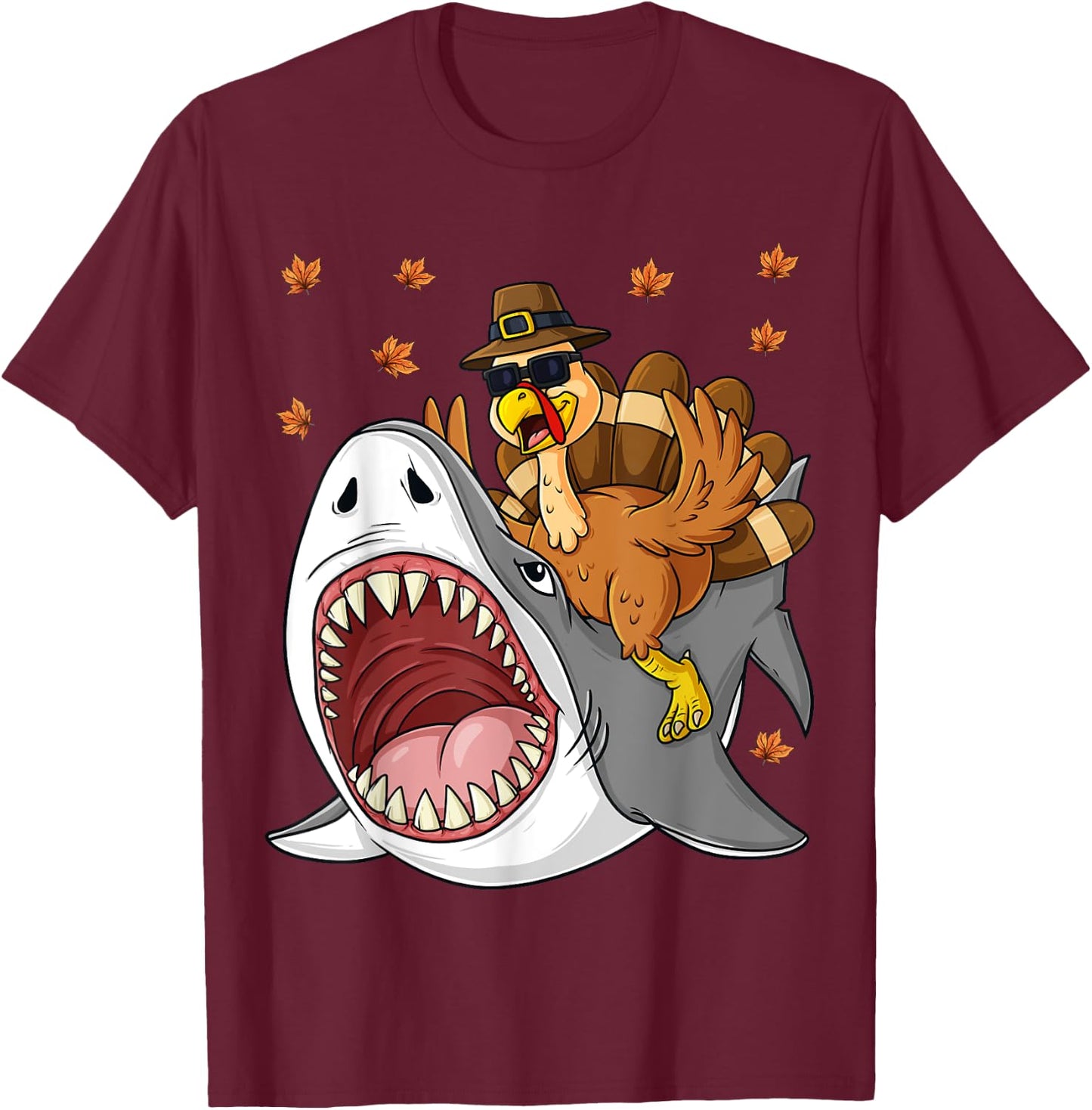 Thanksgiving Turkey Riding Shark Funny Toddler Boys Kids T-Shirt - T-Shirt | Maroon