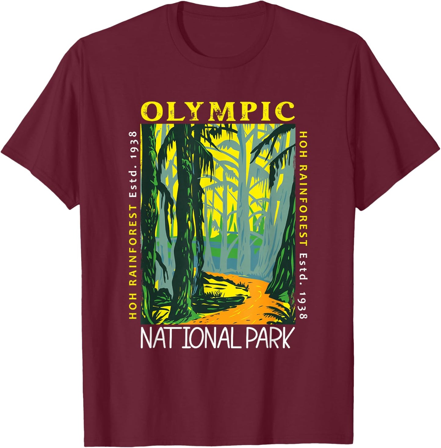 Hoh Rainforest Washington National Park Vintage T-Shirt - T-Shirt | Maroon