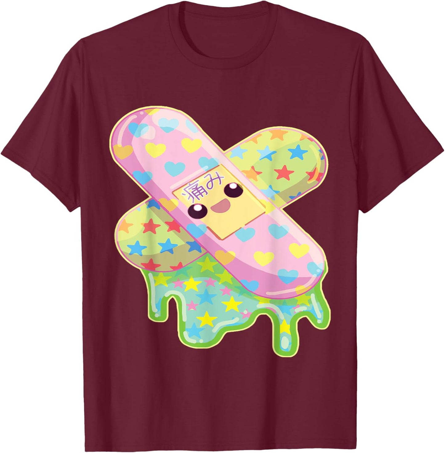 Kawaii Bandaids T-Shirt - T-Shirt | Maroon