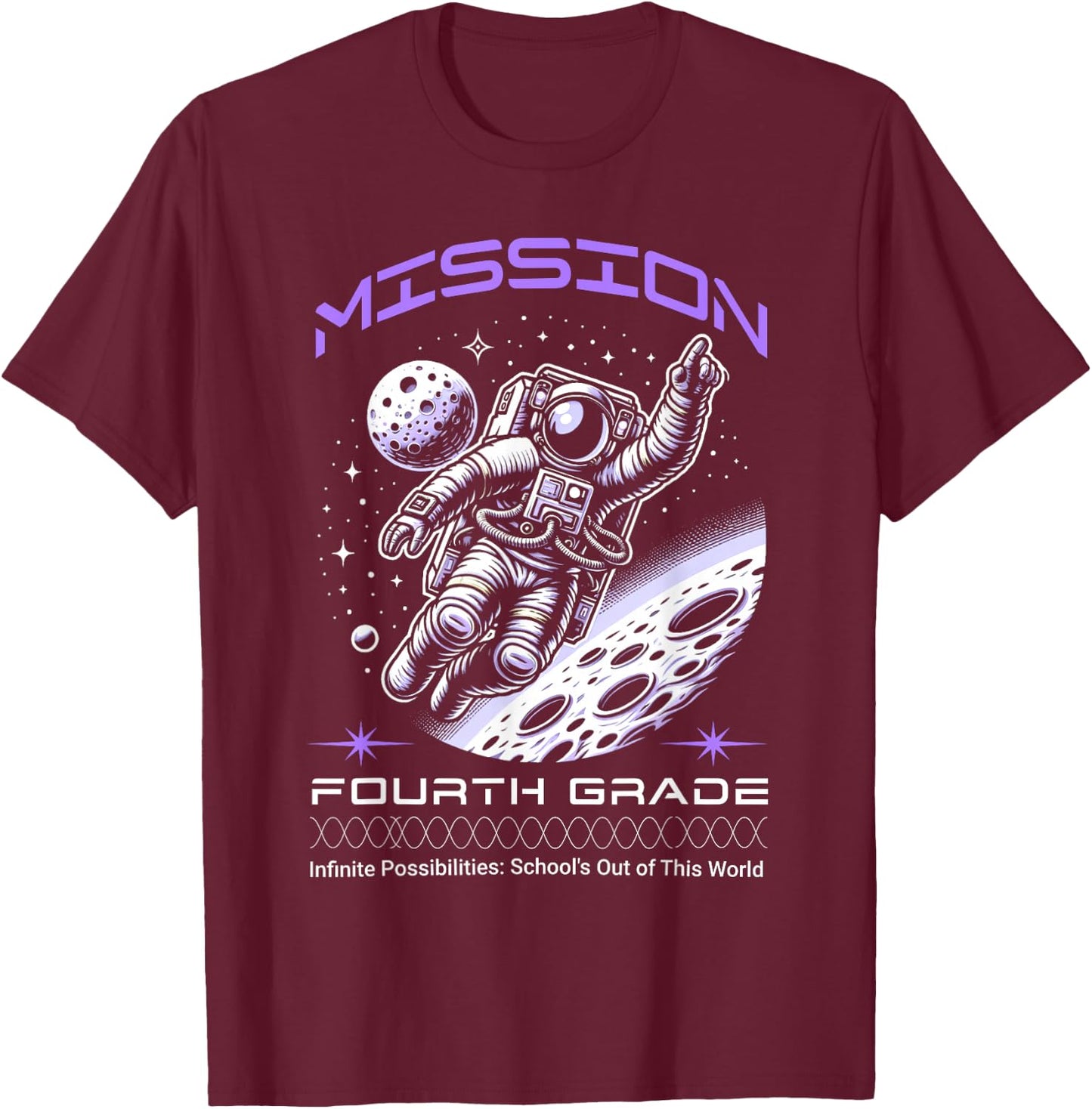 Fourth Grade Back To School Space Rocket Astronaut T-Shirt - T-Shirt | Maroon