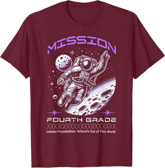 Fourth Grade Back To School Space Rocket Astronaut T-Shirt - T-Shirt | Maroon