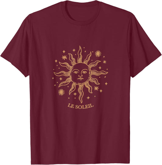 Vintage Boho Le Soleil Celestial T-Shirt - T-Shirt | Maroon