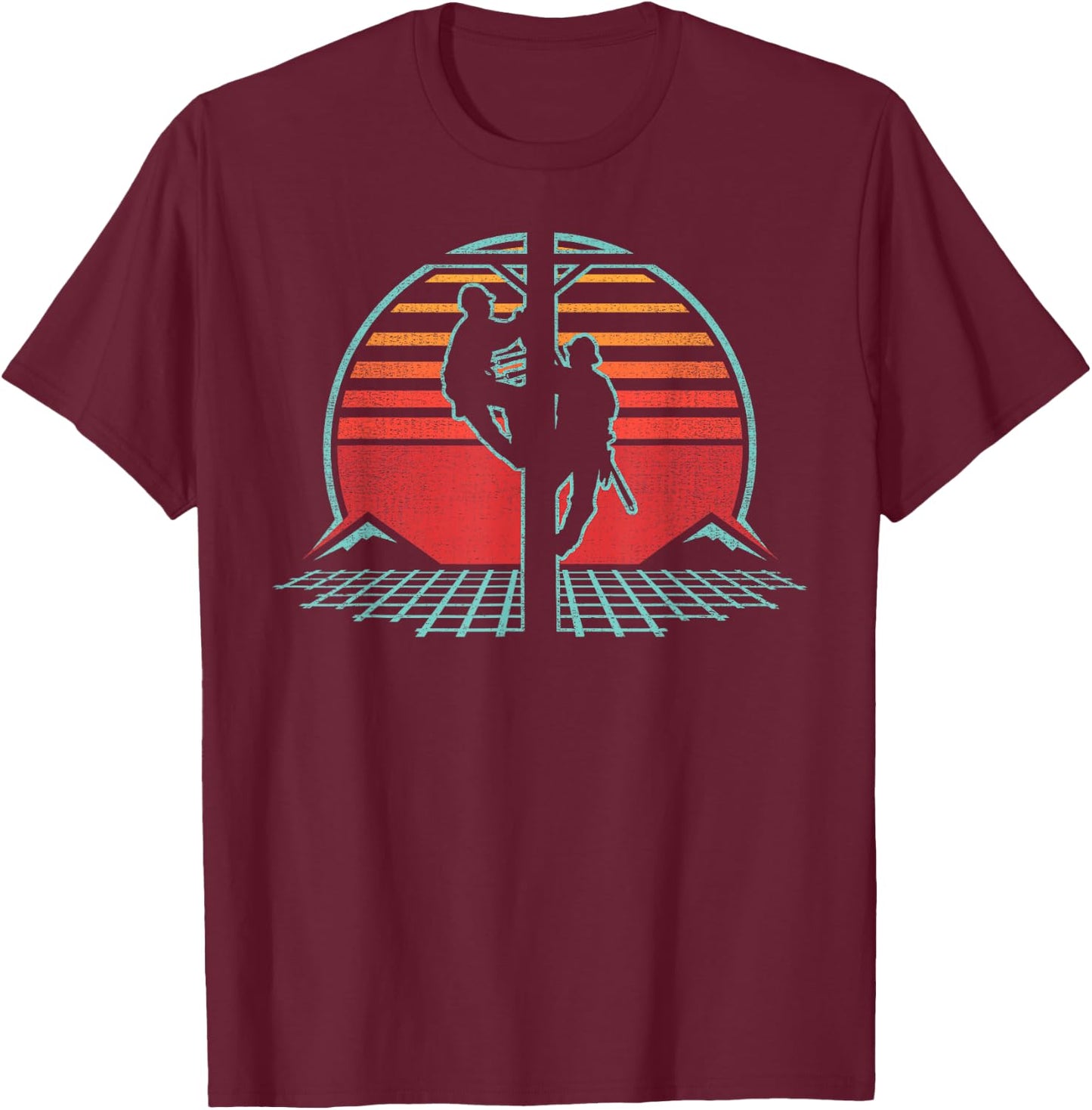Lineman Retro Vintage 80s Style Electrician Gift T-Shirt - T-Shirt | Maroon