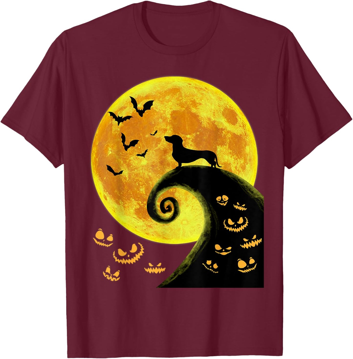 Funny Dachsund And Moon Halloween Costume Weiner Dog Lover T-Shirt - T-Shirt | Maroon