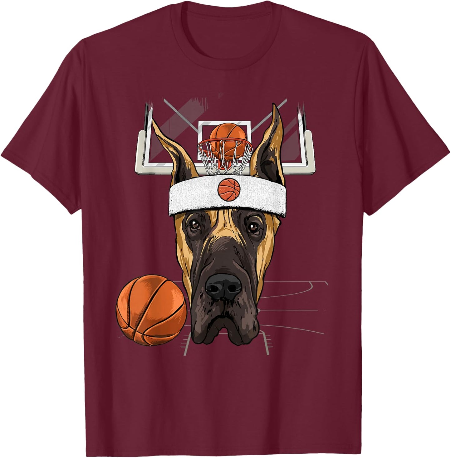 Great Dane Basketball Dog Lovers Basketball Player T-Shirt - T-Shirt | Maroon