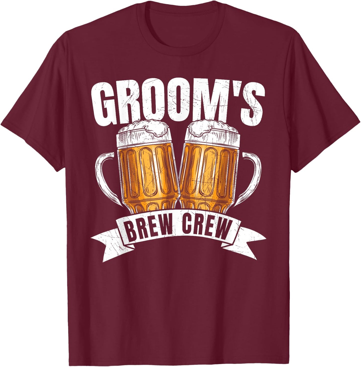 Groom's Brew Crew Funny Group Beer Drinking Team T-Shirt - T-Shirt | Maroon