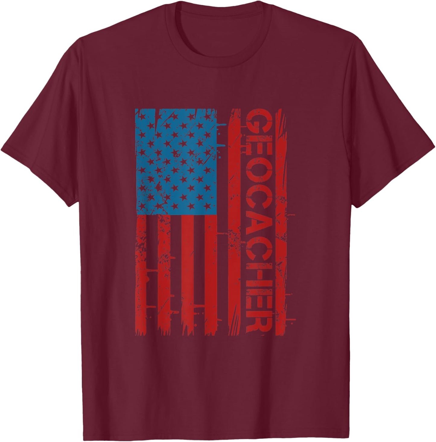 Patriotic American Flag Geocaching Fan For Patriot Geocacher Women Men T-Shirt - T-Shirt | Maroon