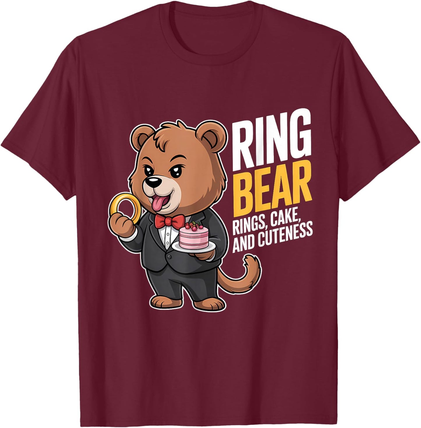Ring Bearer Ring Security Funny Wedding Party Bear Ring Dude T-Shirt - T-Shirt | Maroon
