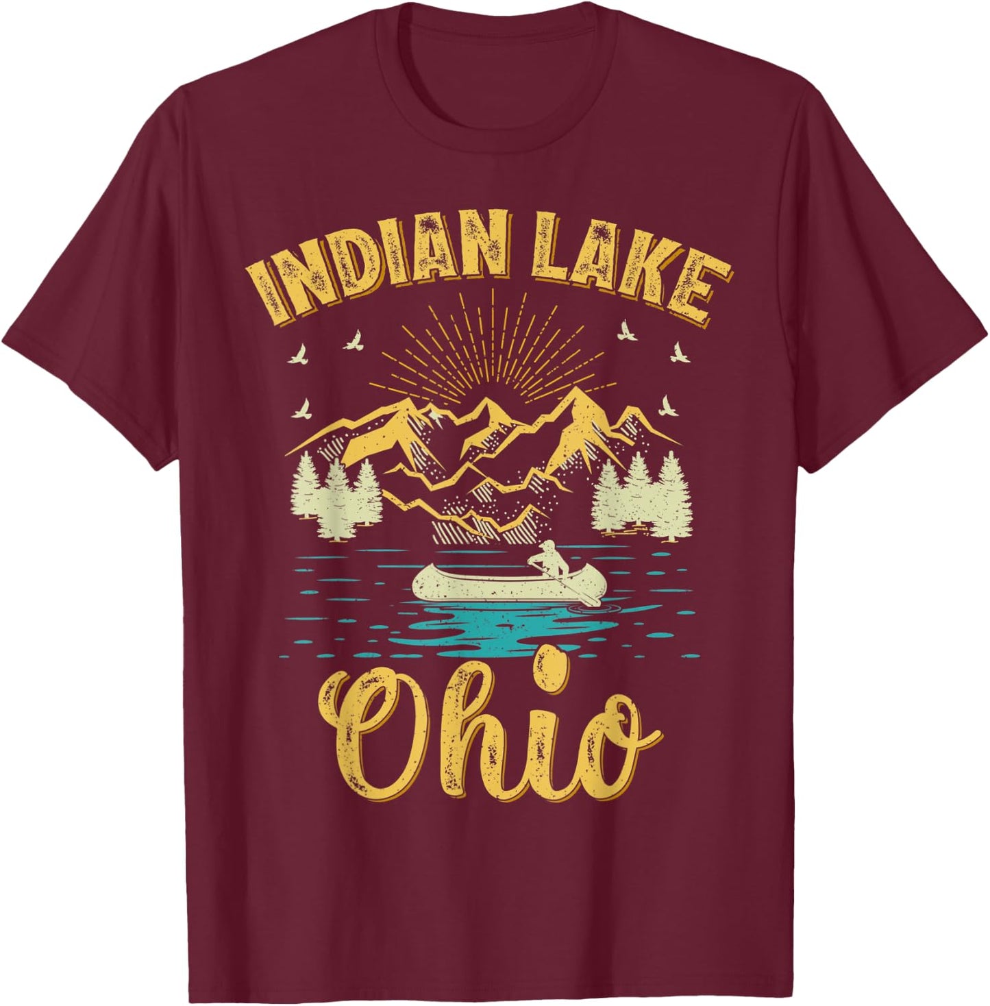 Summer Vacation Retro Mountain Ohio Indian Lake Men Women Kids T-Shirt - T-Shirt | Maroon