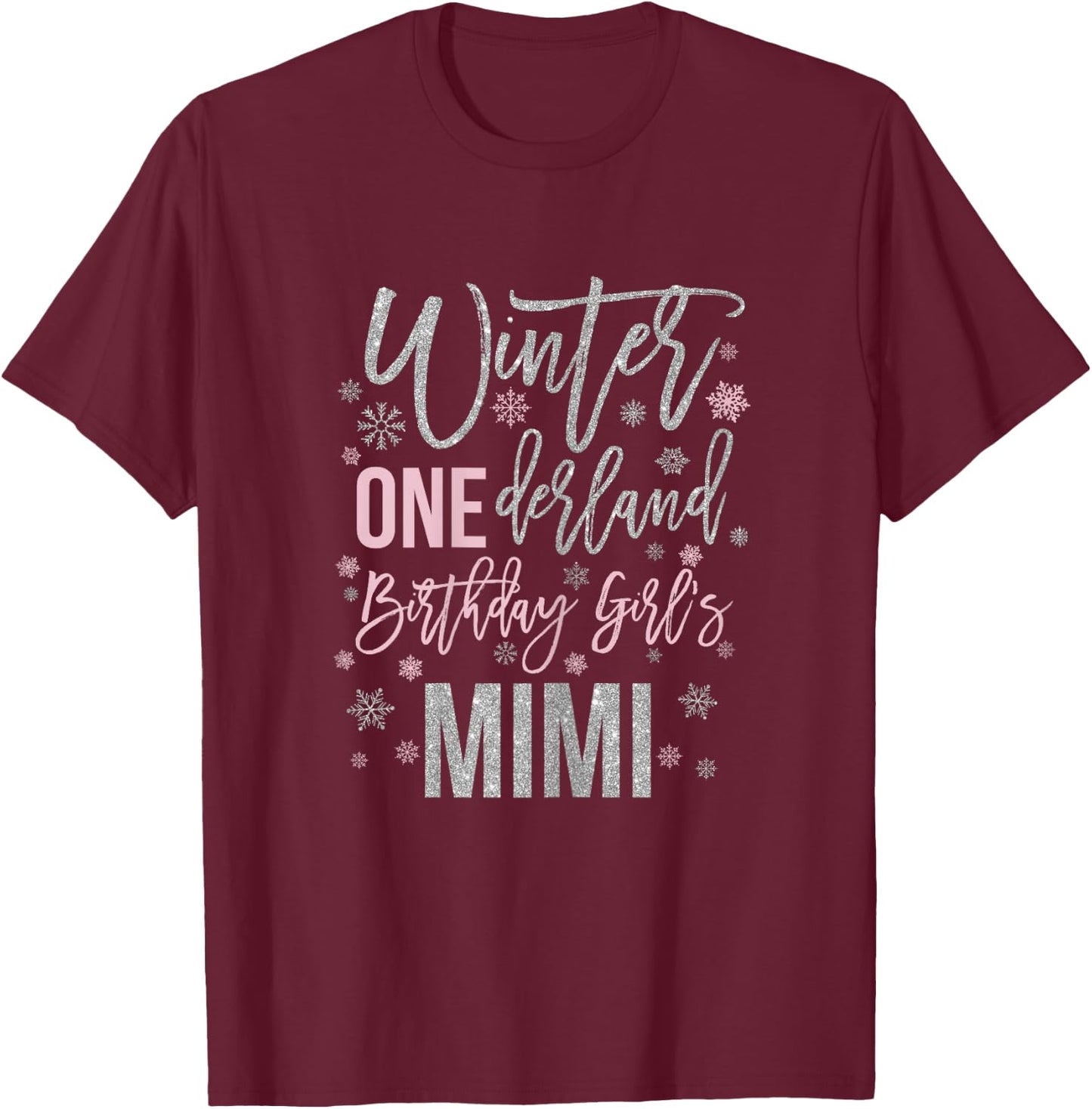 Mimi Pink Winter Onederland 1st Birthday Snowflake Matching T-Shirt - T-Shirt | Maroon
