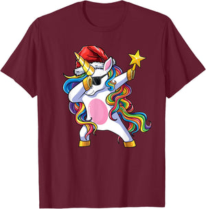 Unicorn Christmas Tree Lights Christmas Dabbing Unicorn T-Shirt - T-Shirt | Maroon
