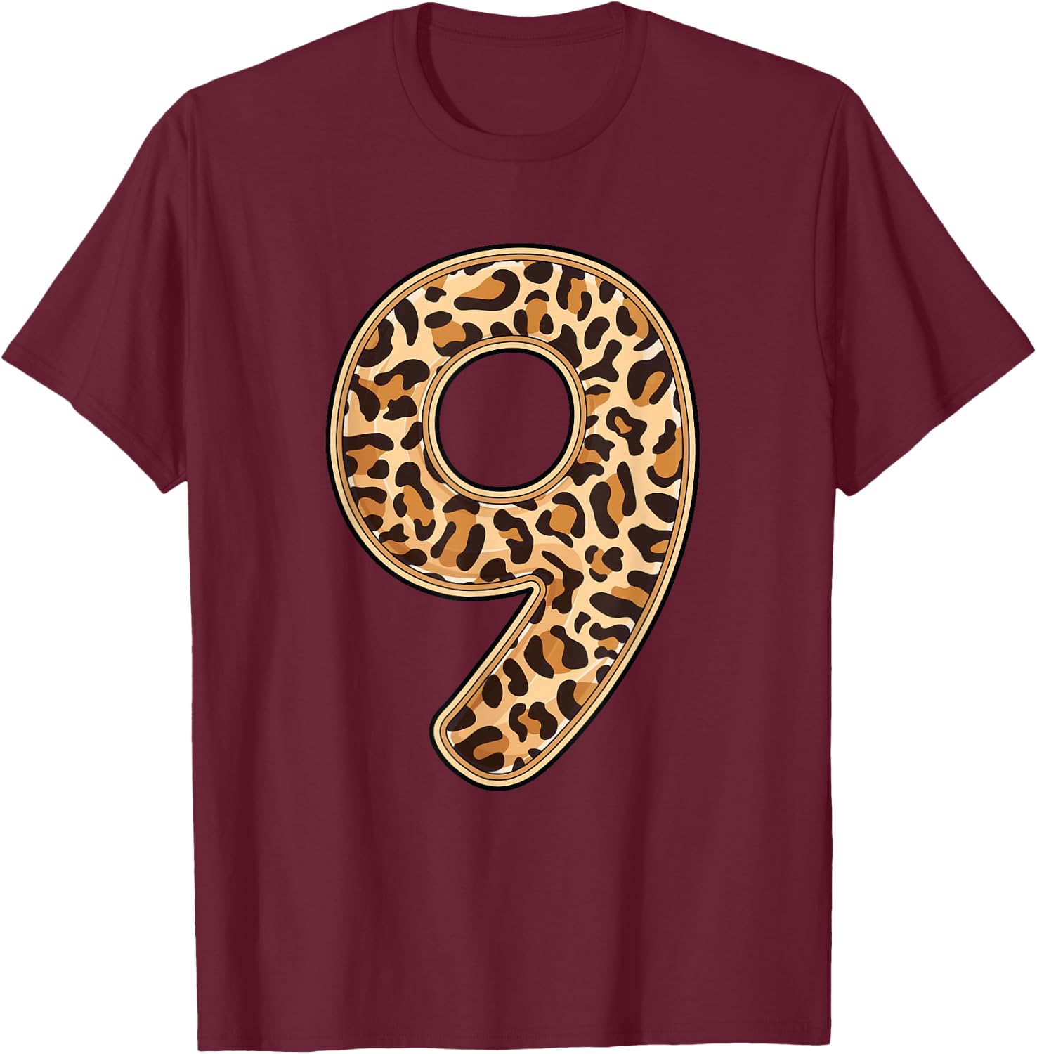 Leopard 9th Birthday Party Nine 9 Years Old Wild Cats Kids T-Shirt - T-Shirt | Maroon