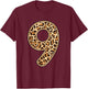Leopard 9th Birthday Party Nine 9 Years Old Wild Cats Kids T-Shirt - T-Shirt | Maroon