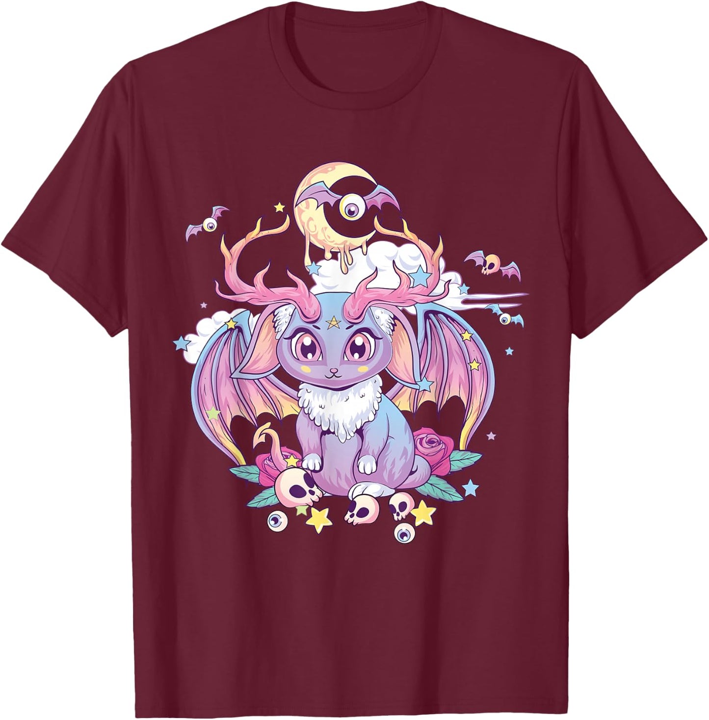 Pastel Goth Creepy Occult Satanic Jackalope Kawaii Menhera T-Shirt - T-Shirt | Maroon