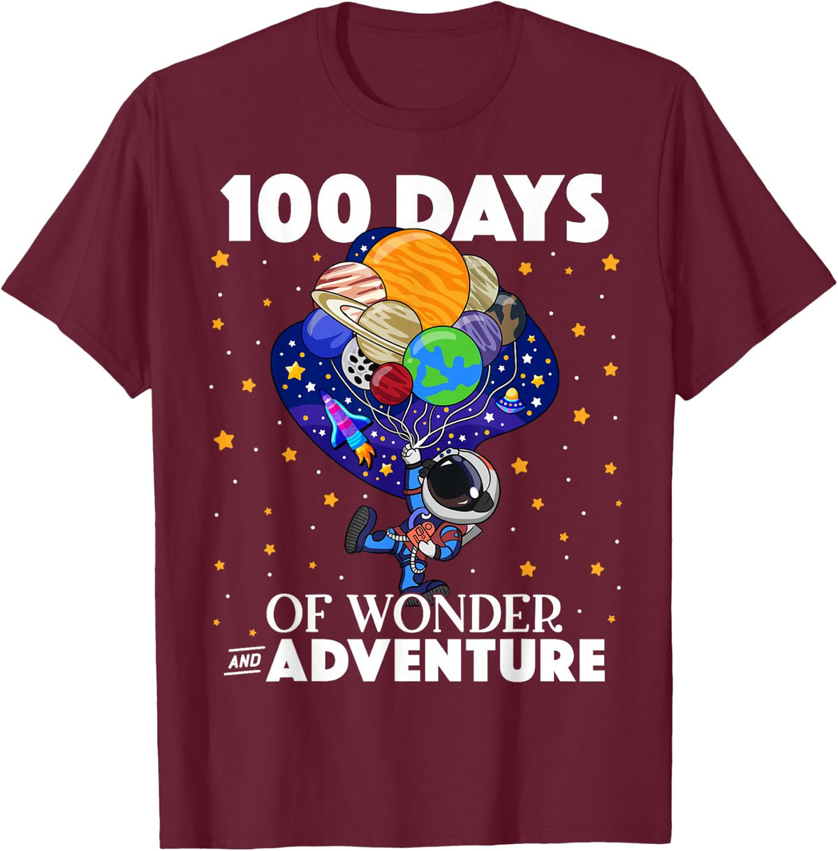 100 Days of School Astronaut Space Boys Kids 100th Day T-Shirt - T-Shirt | Maroon