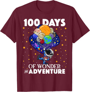 100 Days of School Astronaut Space Boys Kids 100th Day T-Shirt - T-Shirt | Maroon