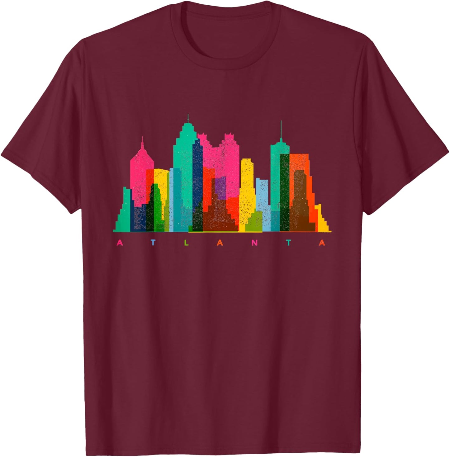 Atlanta Skyline Georgia Colourful Vintage Atlanta T-Shirt - T-Shirt | Maroon