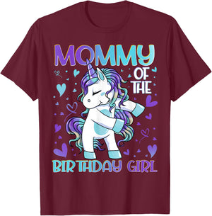 Mommy of the Birthday Girl Flossing Unicorn Mom Mommy Gifts T-Shirt - T-Shirt | Maroon