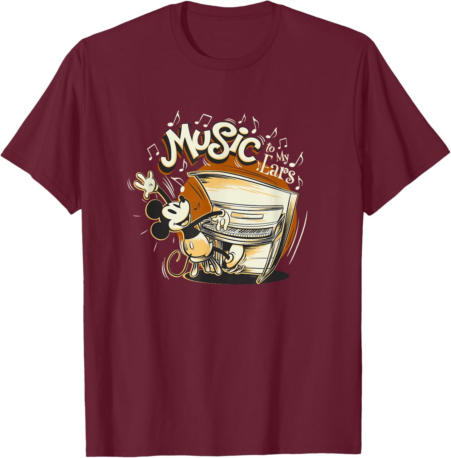 Disney Mickey Mouse Vintage Music To My Ears T-Shirt - T-Shirt | Maroon