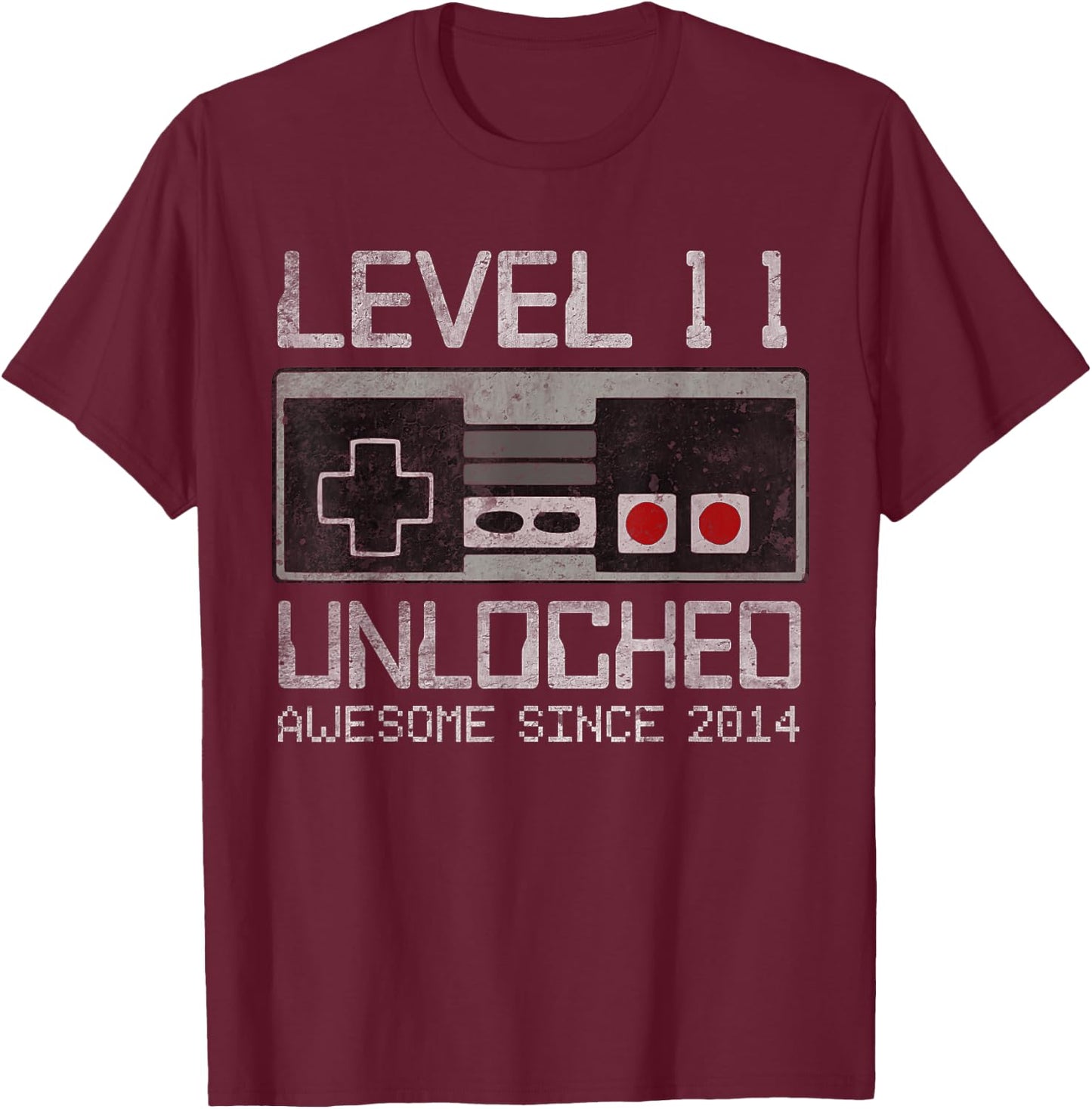 Level 11 Unlocked 11th Birthday 11 Year Old Video Gamer Boy T-Shirt - T-Shirt | Maroon