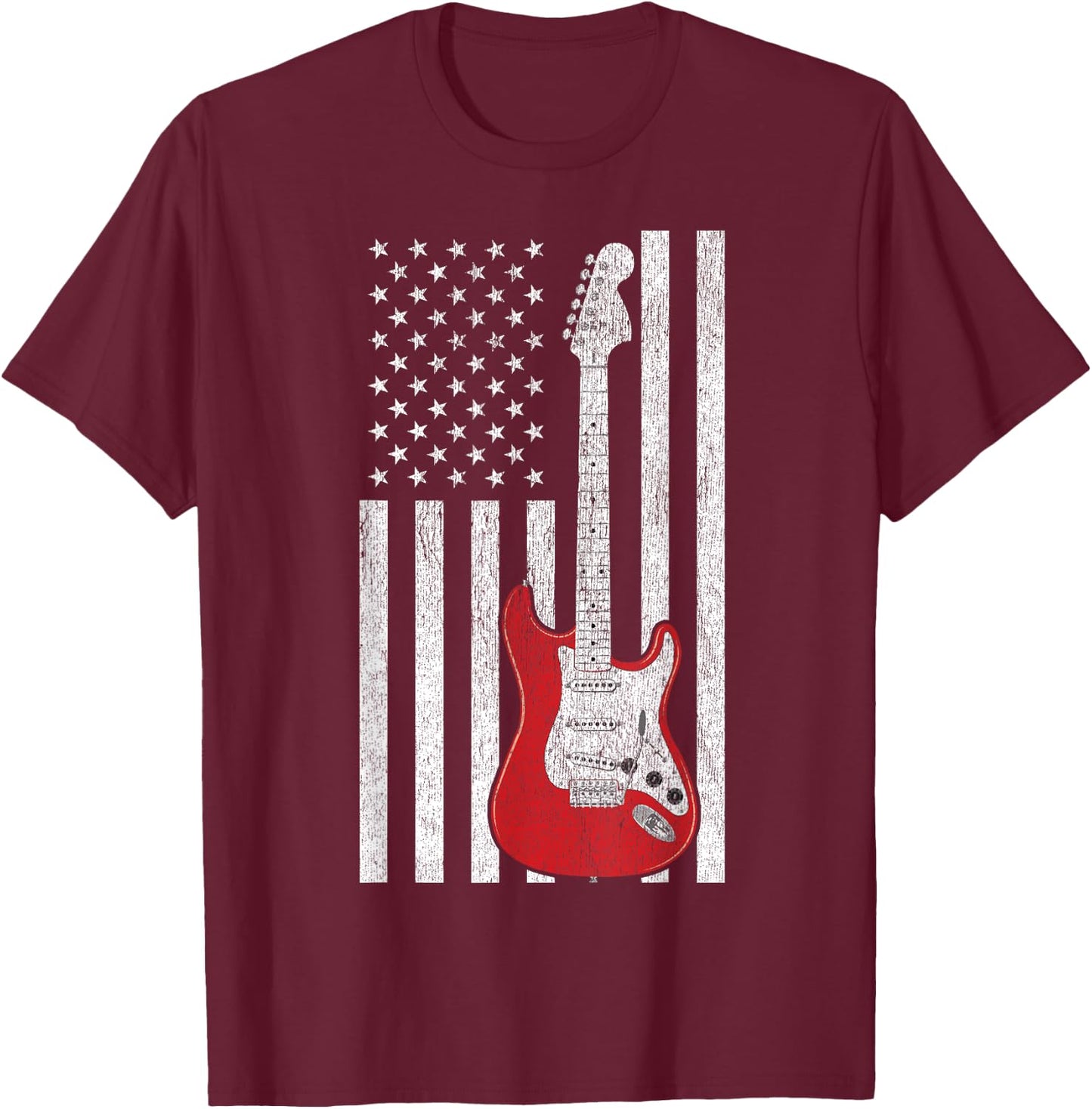Patriotic American Flag Electric Guitar T-Shirt - T-Shirt | Maroon