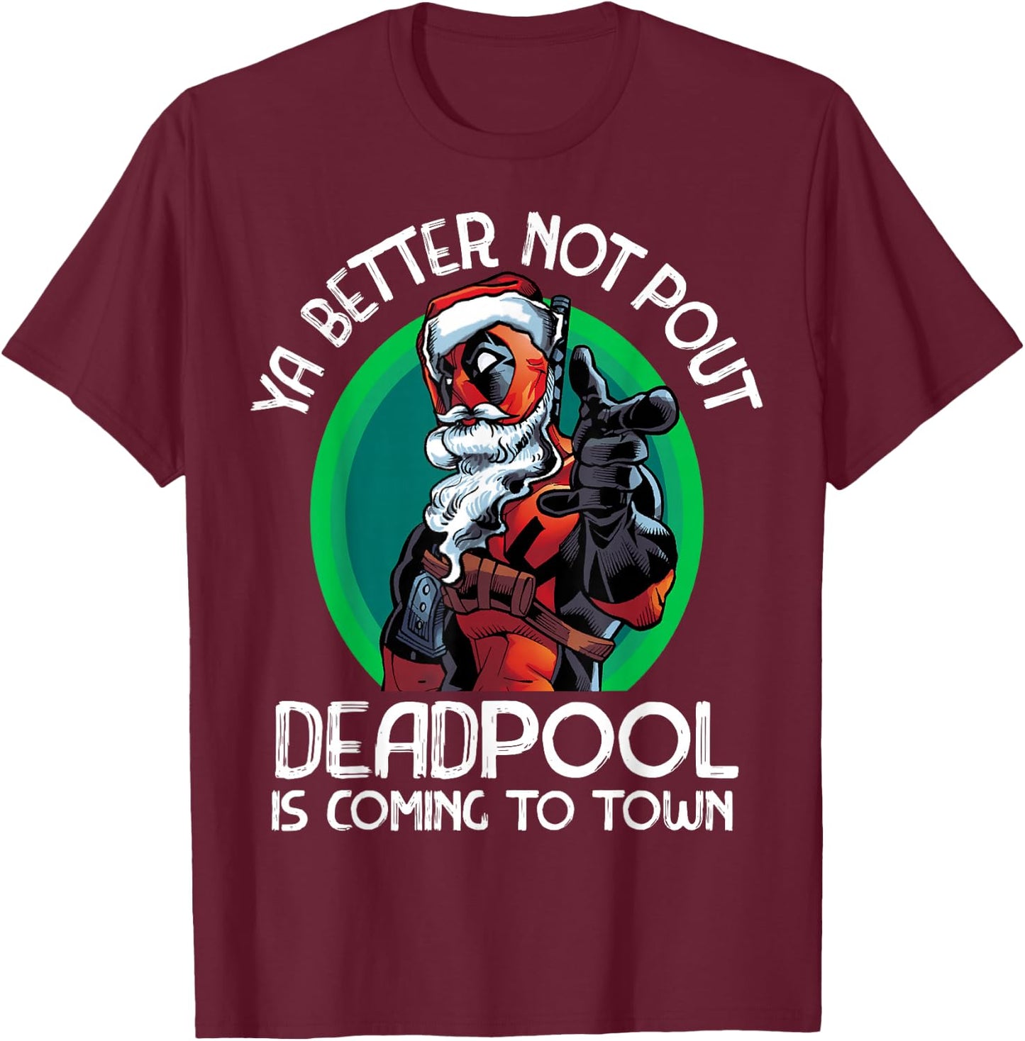 Marvel Deadpool Is Coming To Town Christmas T-Shirt - T-Shirt | Maroon