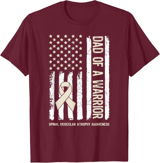 Dad Of A Warrior Spinal Muscular Atrophy SMA Family US Flag T-Shirt - T-Shirt | Maroon