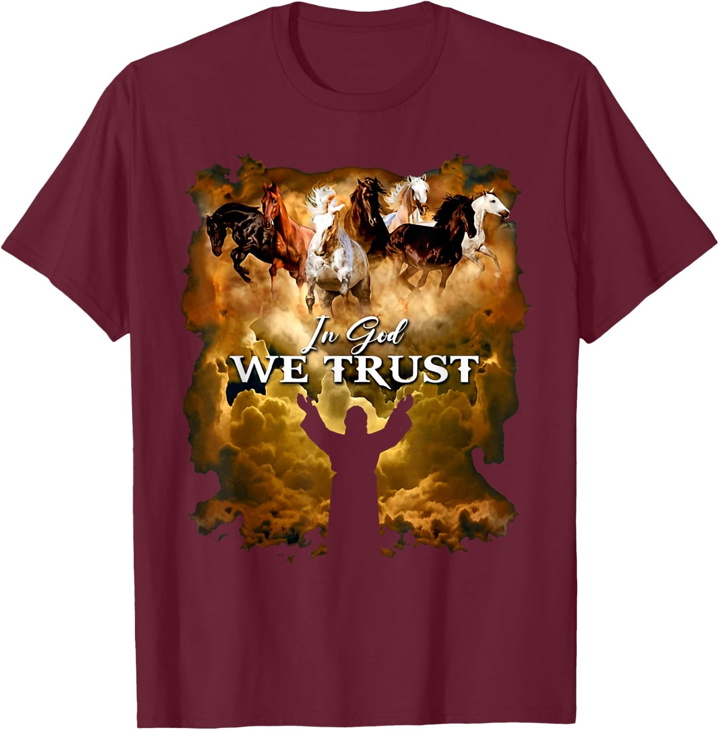 Jesus Horse In God We Trust - Christian , -Adults, -Kids, Black, Small, Short Sleeve T-Shirt - T-Shirt | Maroon