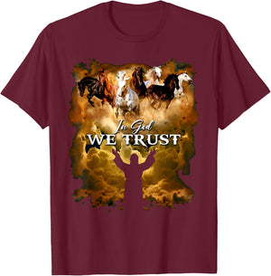 Jesus Horse In God We Trust - Christian , -Adults, -Kids, Black, Small, Short Sleeve T-Shirt - T-Shirt | Maroon