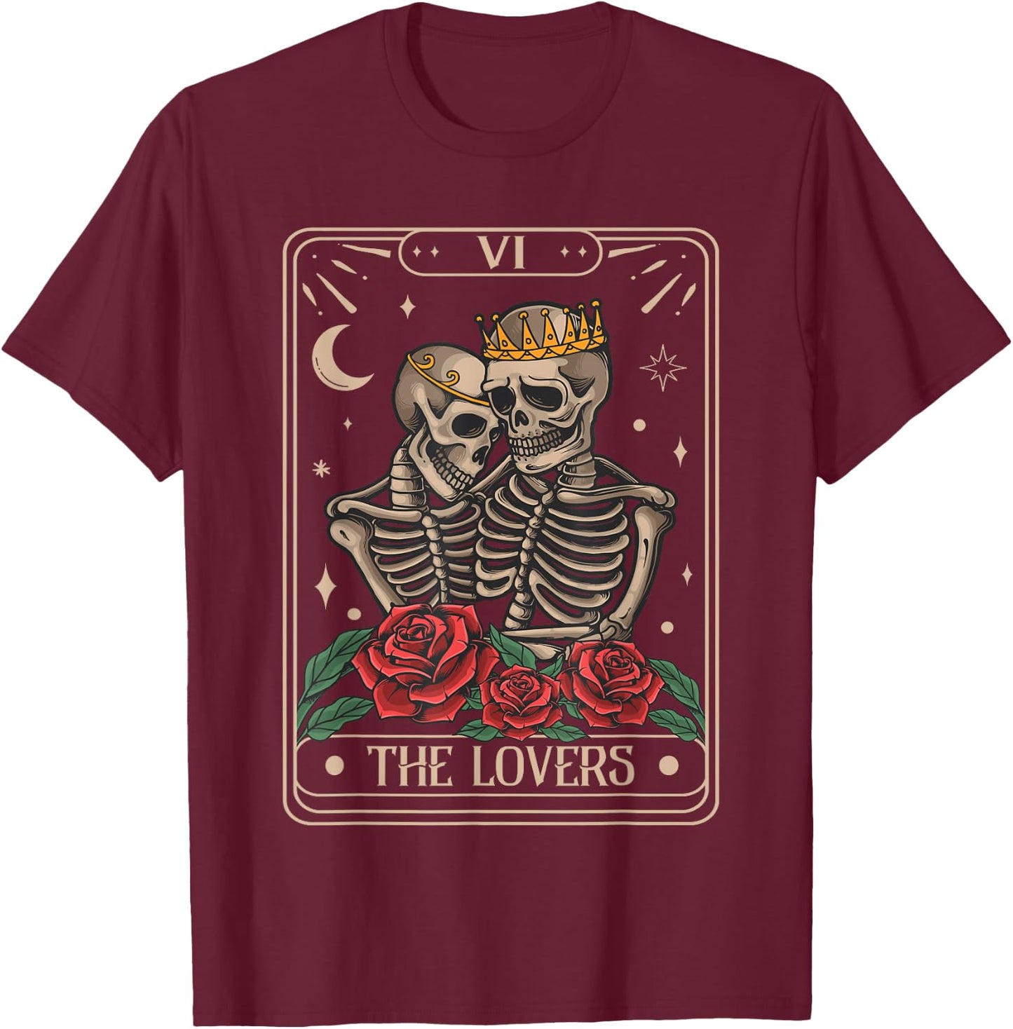 The Lovers Tarot Card Vintage The Lovers Tarot T-Shirt - T-Shirt | Maroon