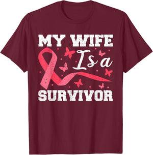 My Wife Is A Survivor , Breast Cancer Husband Support T-Shirt - T-Shirt | Maroon