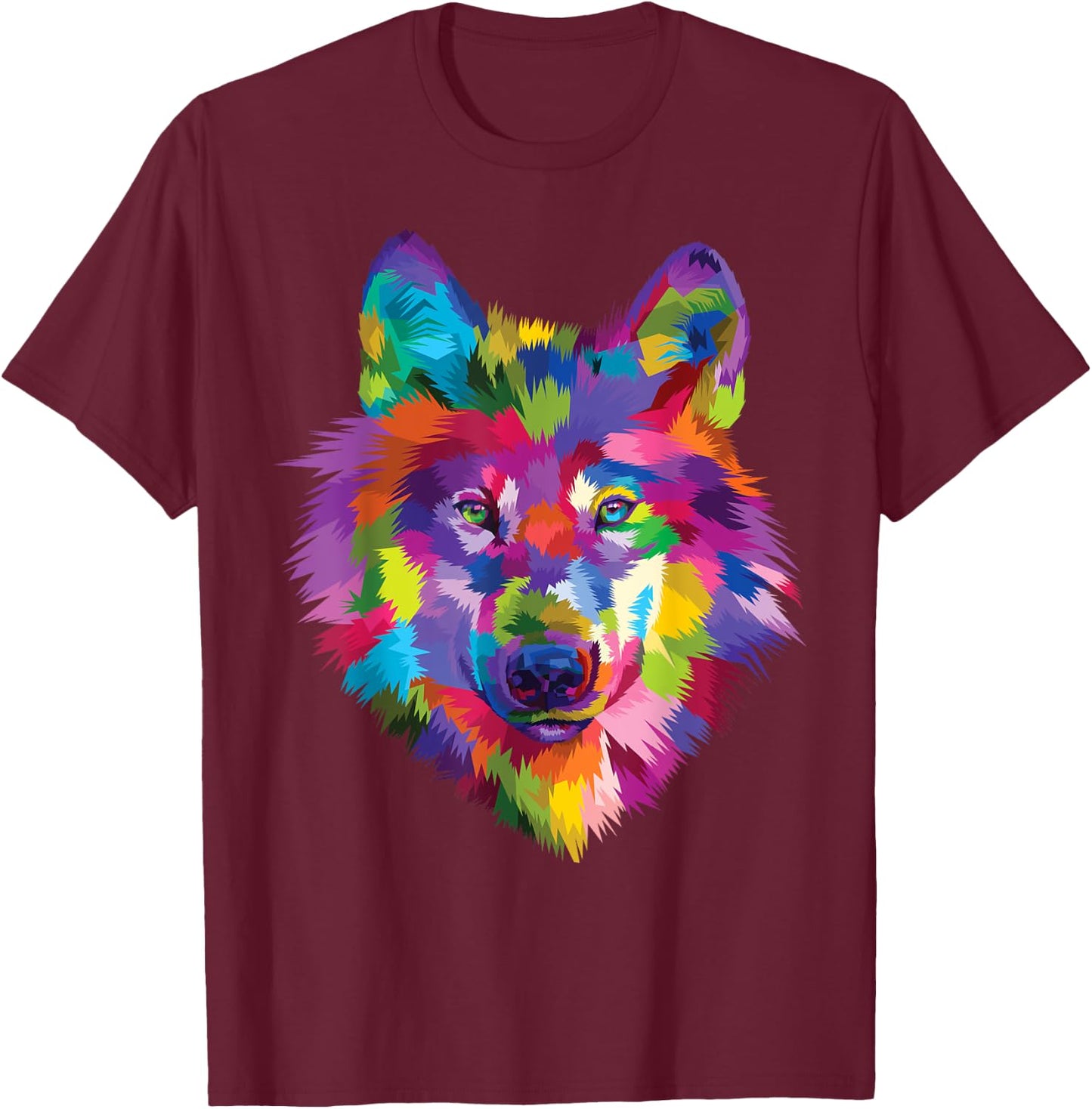 Wild Rainbow Wolf Vibrant Wilderness Canine Alpha Dog T-Shirt - T-Shirt | Maroon
