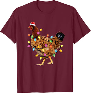 Christmas Lights Santa Chicken Funny Xmas Tree Chicken T-Shirt - T-Shirt | Maroon
