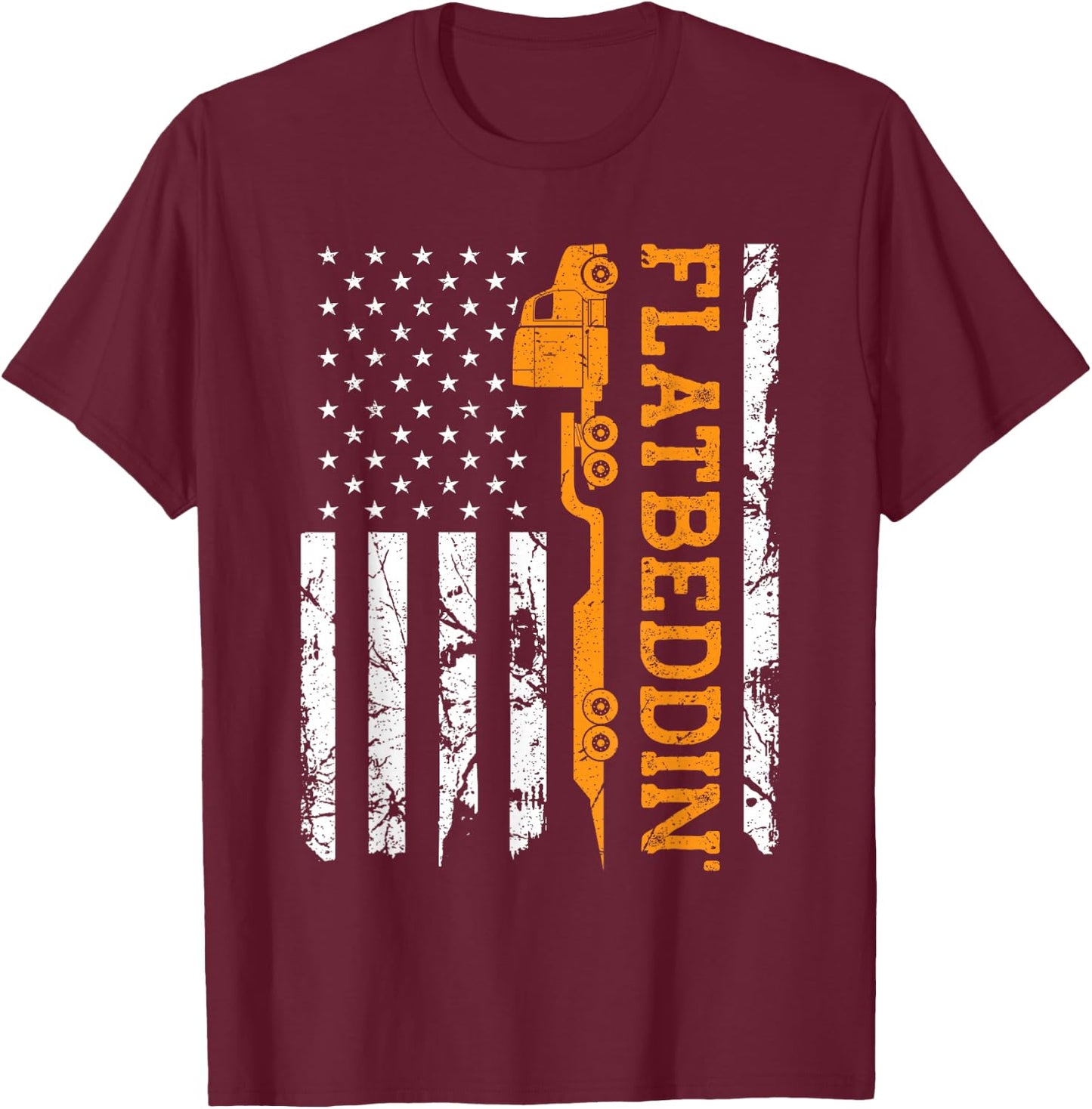 American Flag Flatbed Truck, Patriotic Flatbed Trucker T-Shirt - T-Shirt | Maroon