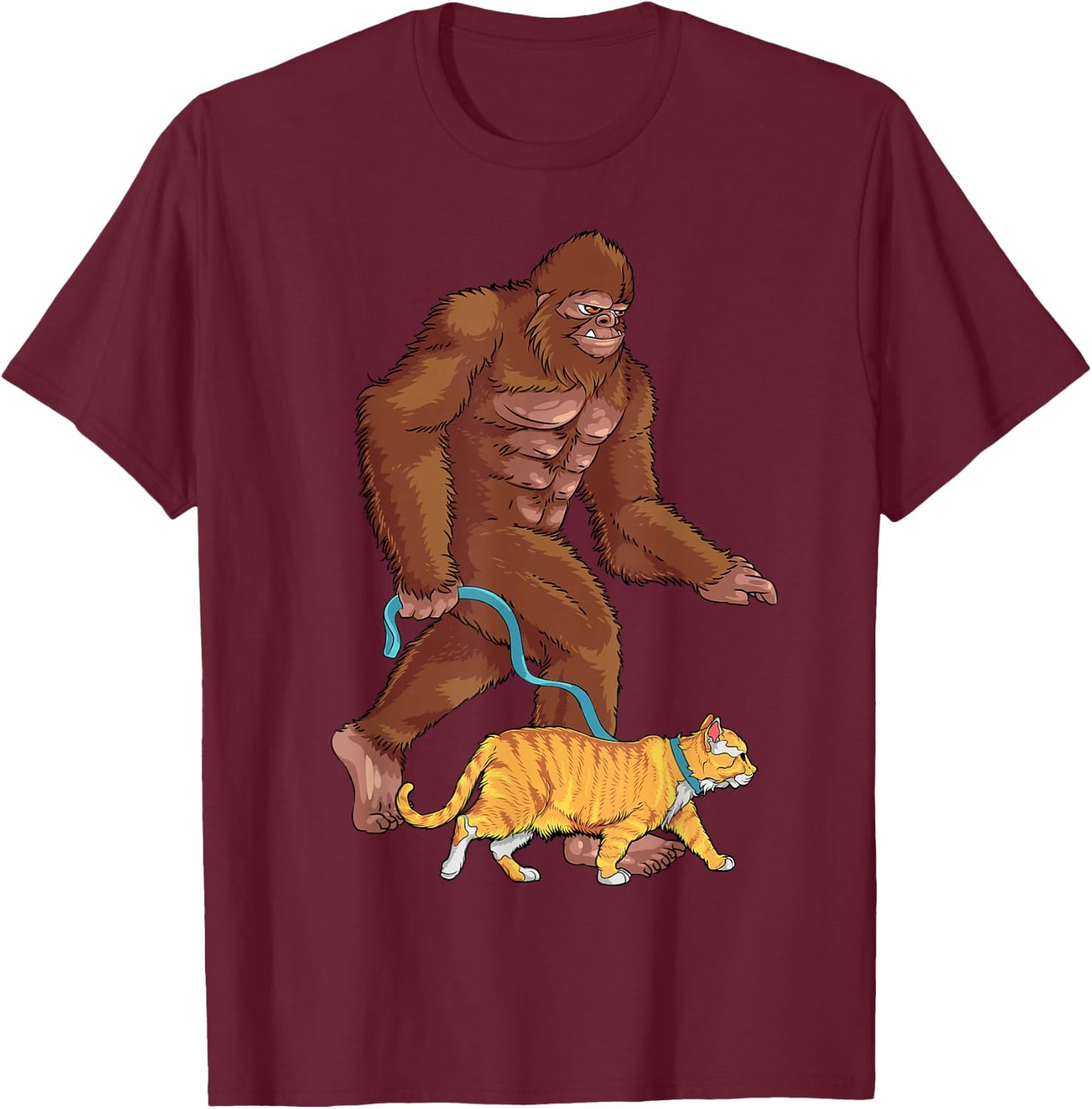 Bigfoot Walk Orange Cat Mom Sasquatch Kitten & Animal Lovers T-Shirt - T-Shirt | Maroon