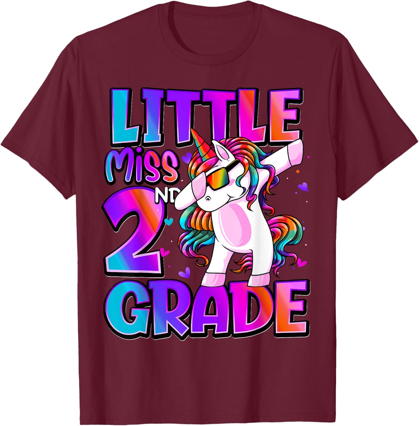 Little Miss 2nd Grade Unicorn Back To School 2nd Grade Girls T-Shirt - T-Shirt | Maroon