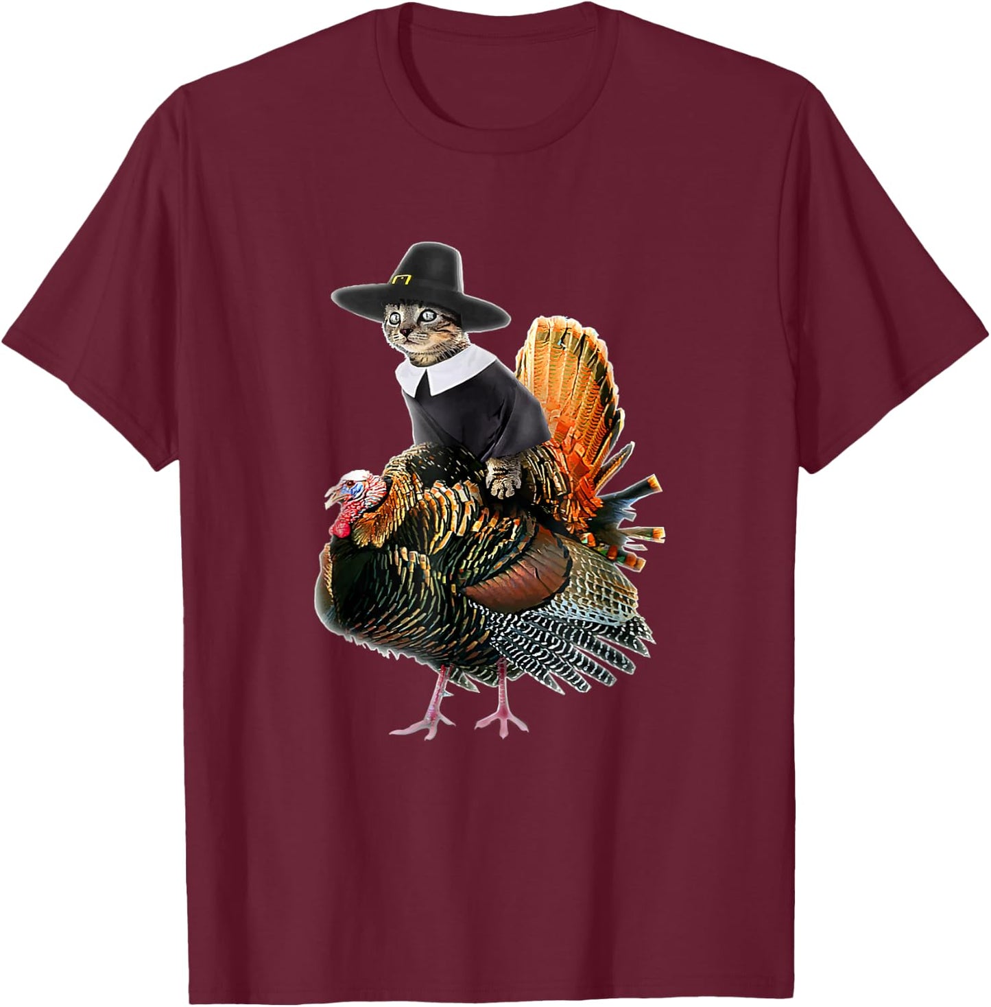 Thanksgiving Cat Pilgrim Costume Thanksgiving Turkey T-Shirt - T-Shirt | Maroon