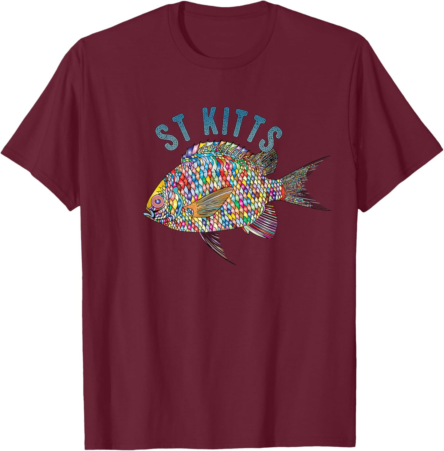 St. Kitts Beach Design / Souvenir Illustration T-Shirt - T-Shirt | Maroon