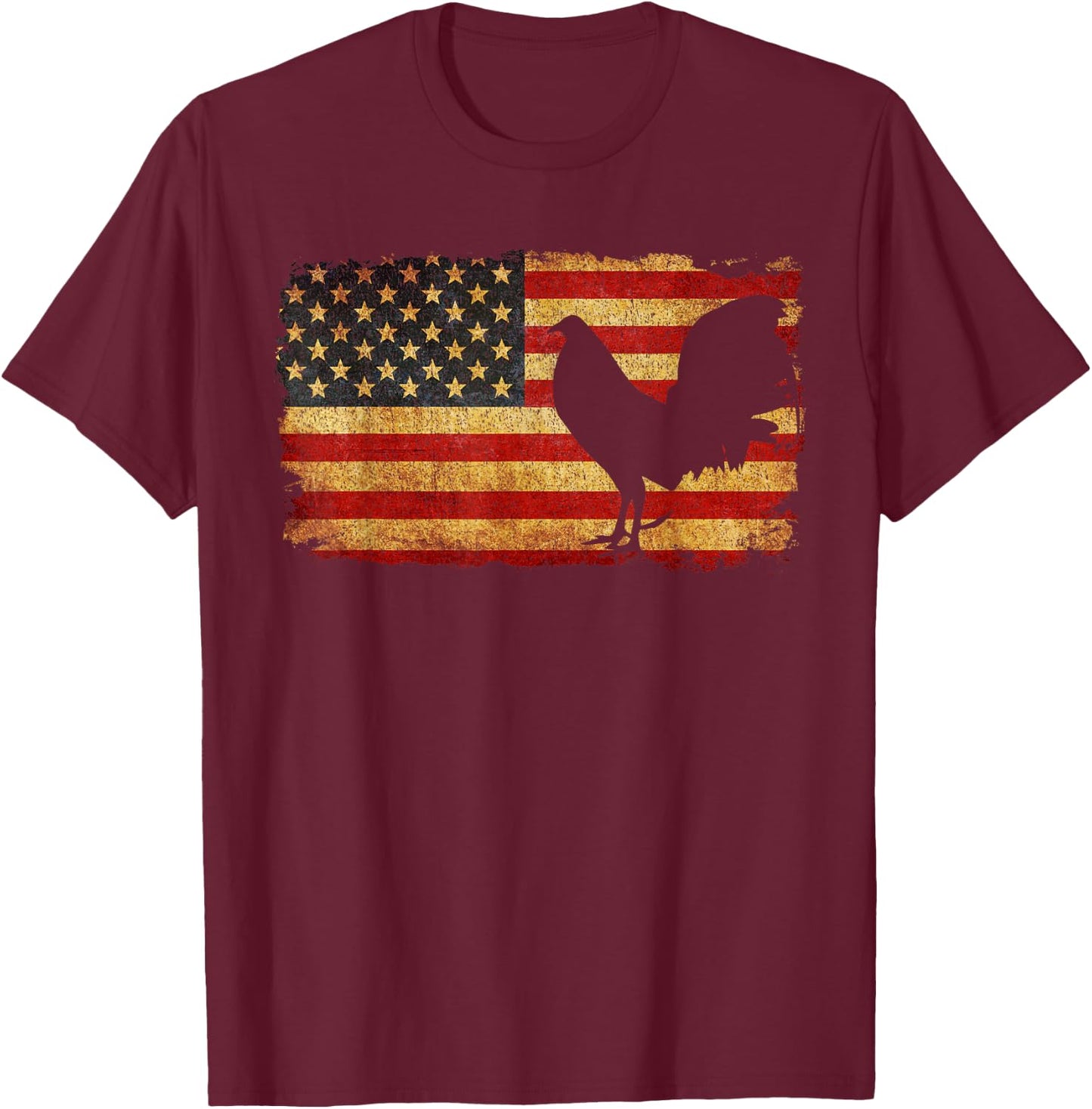 Vintage US Flag Cock Fight T Shirt T-Shirt - T-Shirt | Maroon
