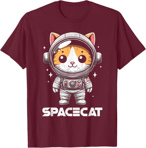 Spacecat Astronaut Cat Kitten Spaceman Cosmonaut Distressed T-Shirt - T-Shirt | Maroon