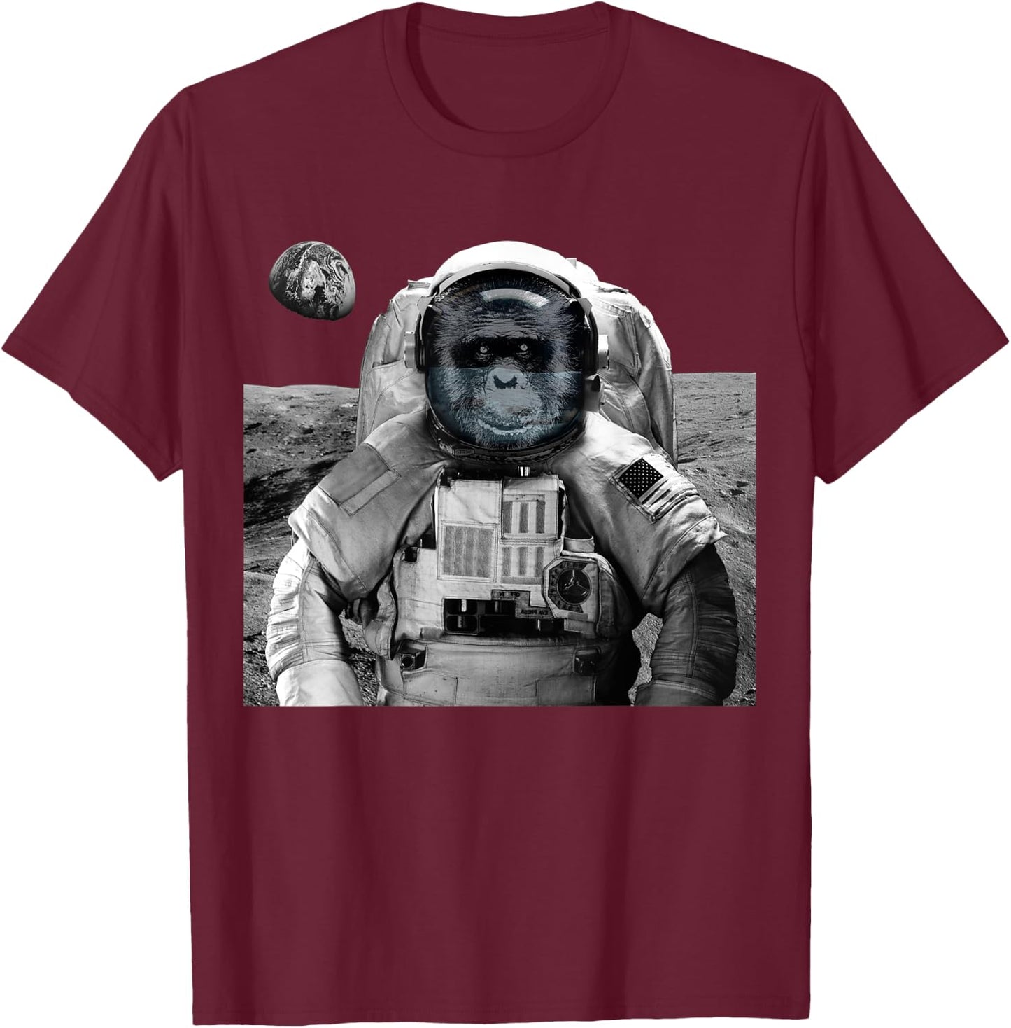 Monkey Astronaut Ape Space Travel Chimpanzee Astronaut T-Shirt - T-Shirt | Maroon