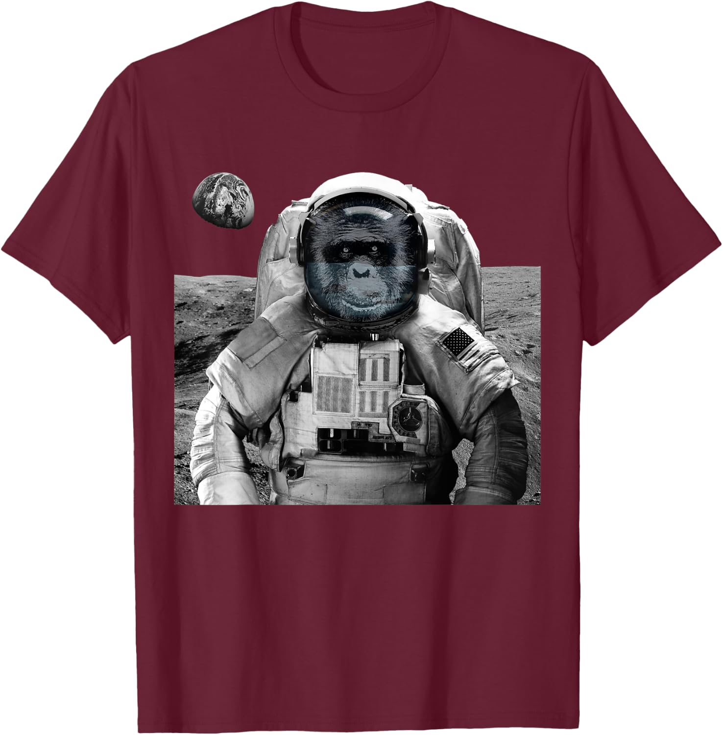 Monkey Astronaut Ape Space Travel Chimpanzee Astronaut T-Shirt - T-Shirt | Maroon