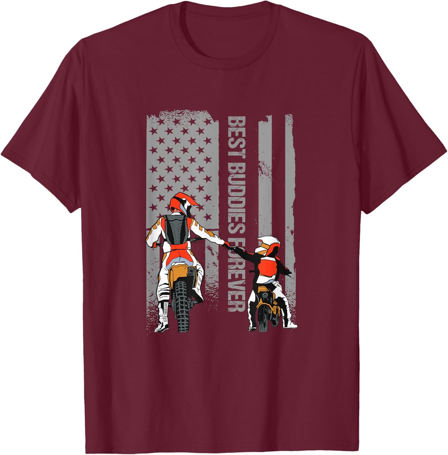 Motocross Dirt Bike Fathers Day Best Dad American Flag Gift Men T-Shirt - T-Shirt | Maroon