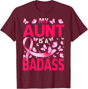 My Aunt Is A Badass Breast Cancer Awareness Butterfly T-Shirt - T-Shirt | Maroon