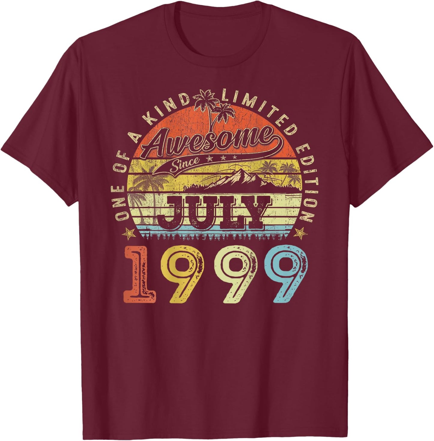 (ON Back) 27 Limited Edition 1999 July 27th Birthday T-Shirt - T-Shirt | Maroon