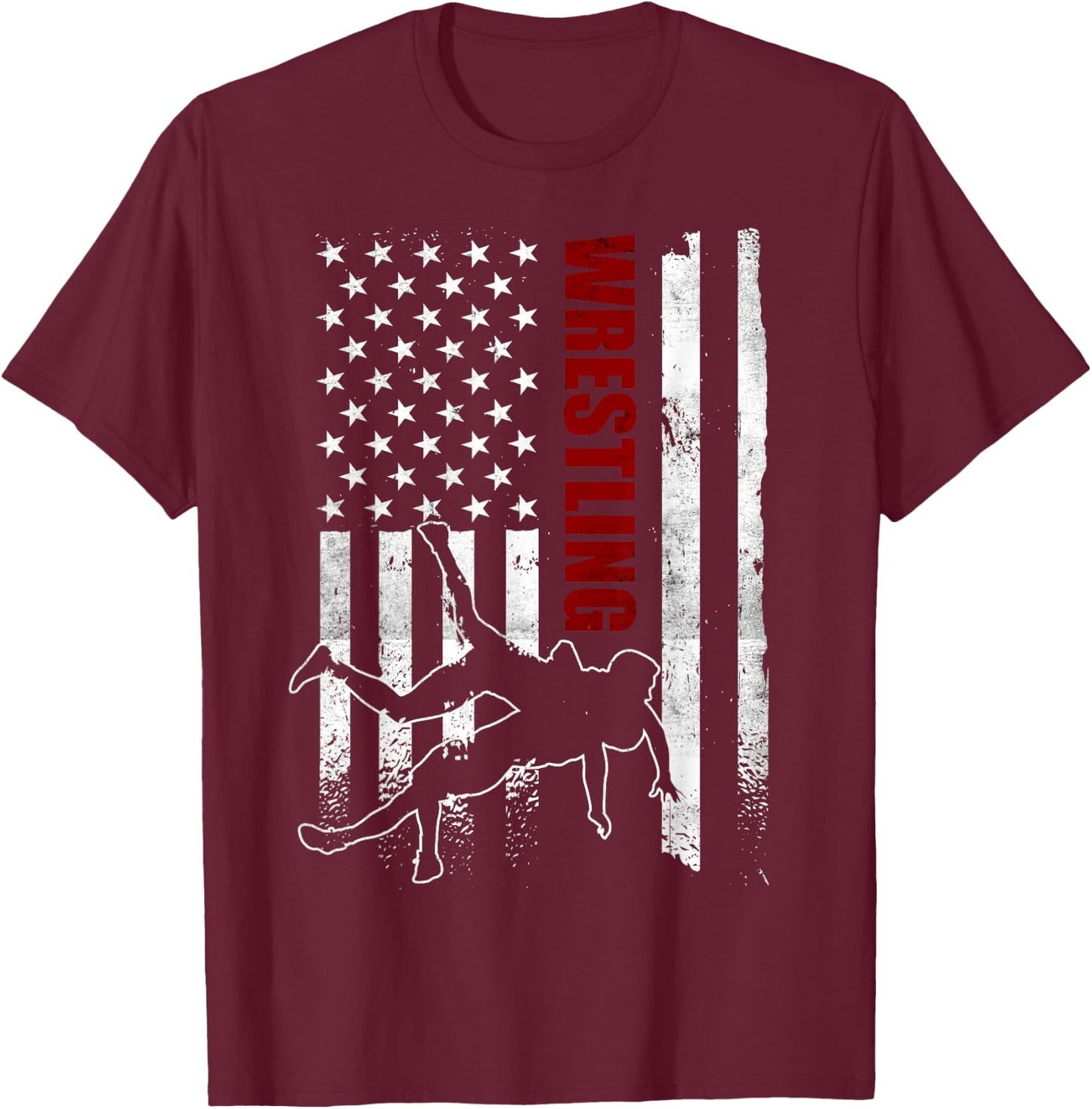 Retro American Wrestling Apparel US Flag Wrestling T-Shirt - T-Shirt | Maroon