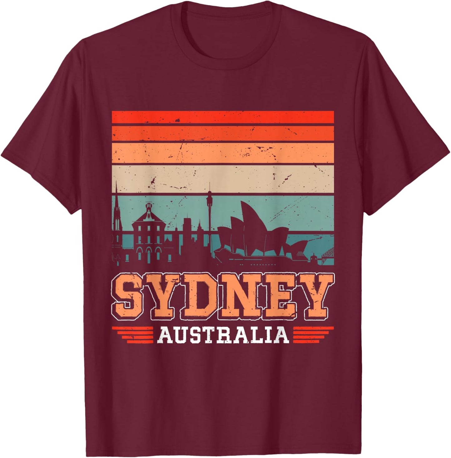 Sydney Australia Retro Vintage Sunset Skyline Sydney T-Shirt - T-Shirt | Maroon