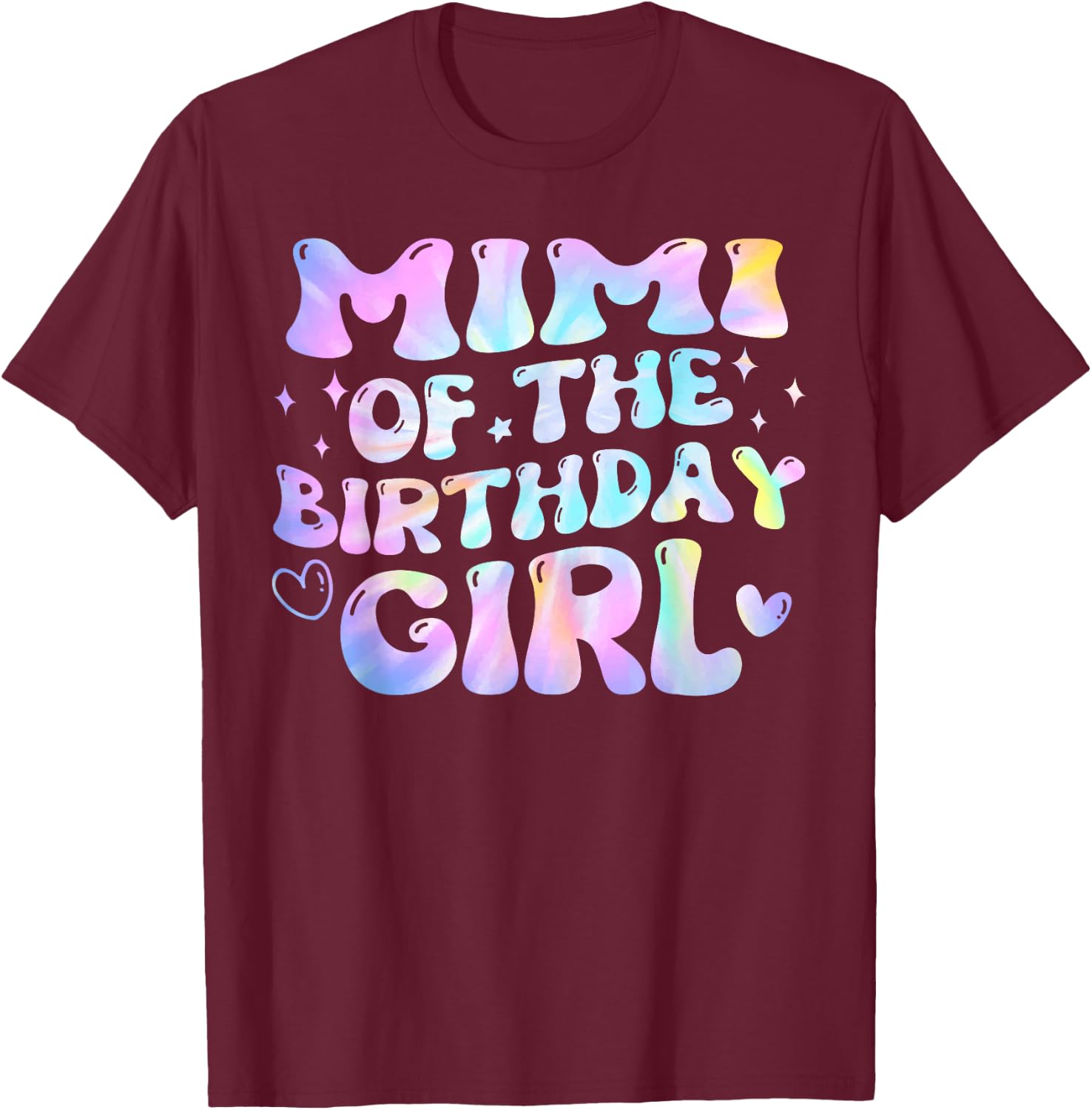 Mimi of the Birthday Girl Tie Dye Groovy Bday Girl T-Shirt - T-Shirt | Maroon